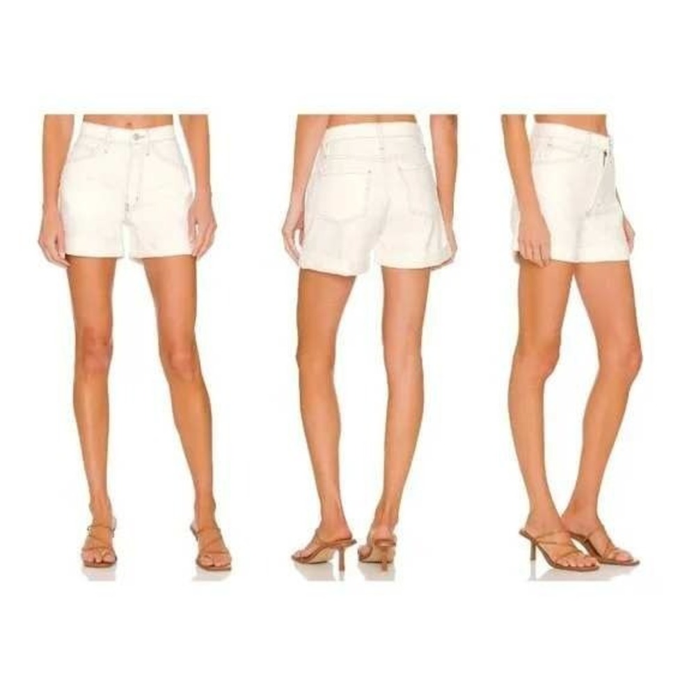FRAME High Rise Cuffed Jean Shorts Size 29 Denim Ecru Organic Cotton HRCS728